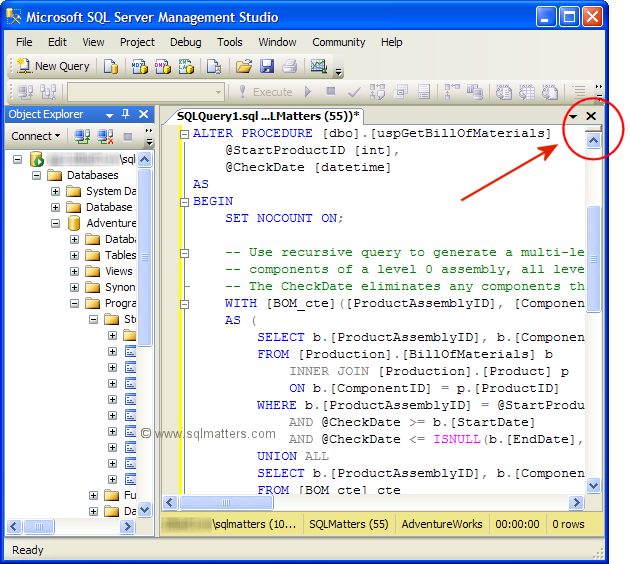 Splitting the query window in SQL Server Management Studio - SQLMatters